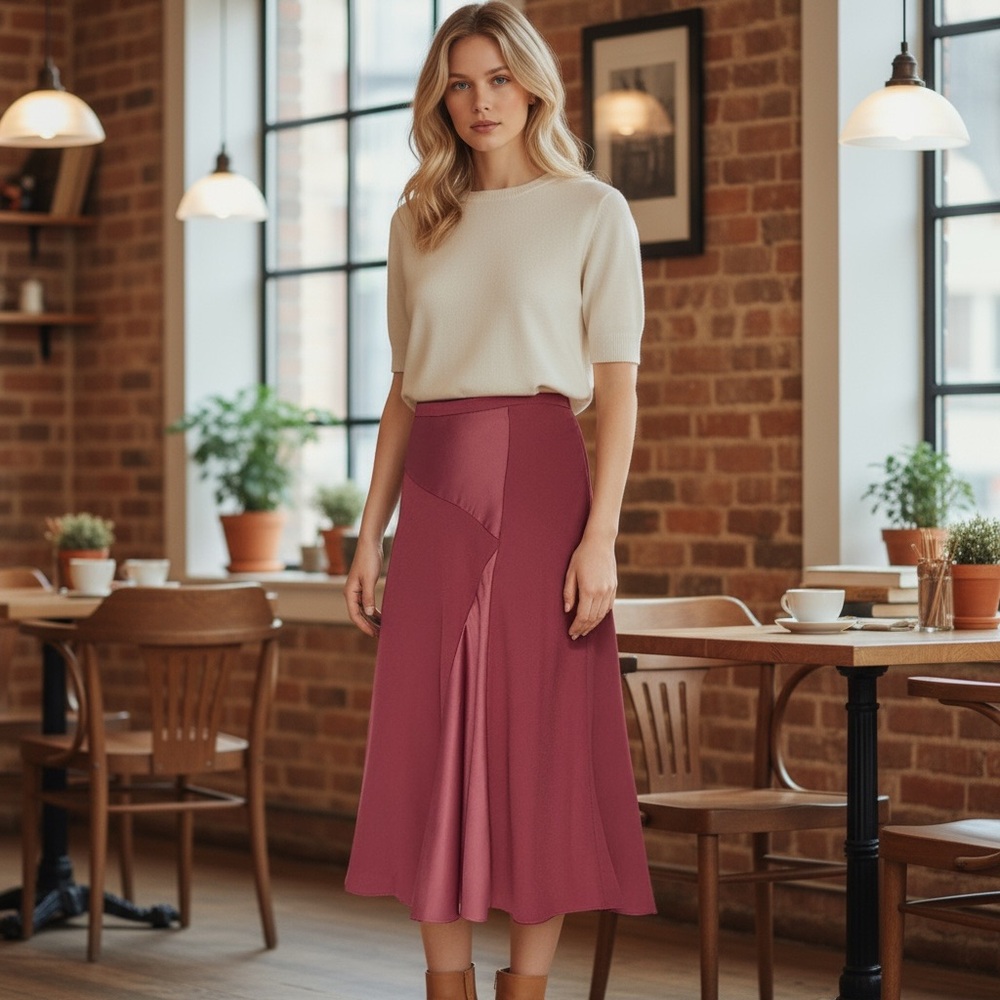 NWT DKNY‎ Women’s Mixed Media Panel Skirt in Cabernet Size 4